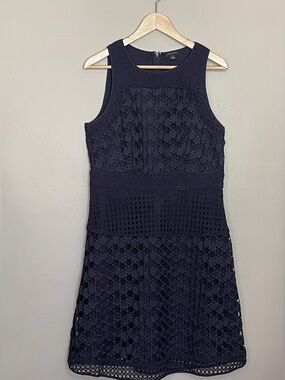 Ann Taylor Navy Eyelet Sleeveless Fit & Flare Dress